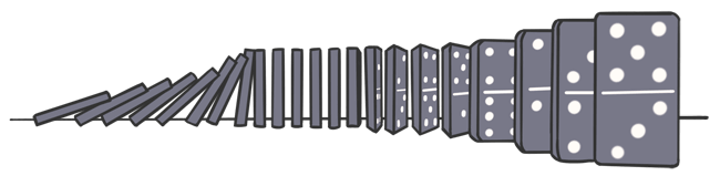 Cartoon of dominoes tipping over.